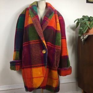 Vintage Donnybrook Luxury Faux Fur Coat Oversized Rainbow Jacket 70s 80s Fashion